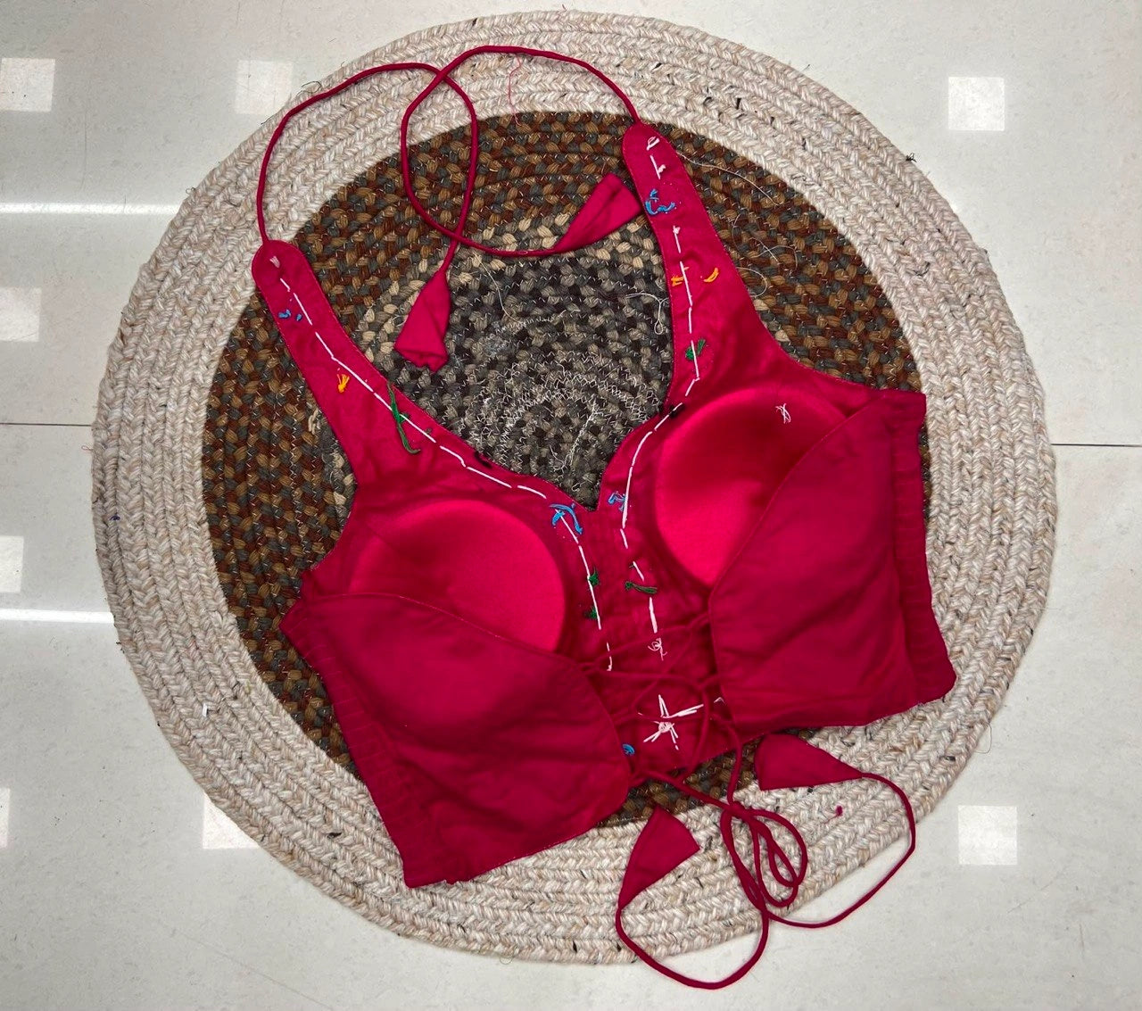 Dark Pink Kodi with Mirror Work Blouse Back – Kalyanja KB48