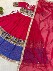 dark pink mirror work lehenga flat lay choli set kalyanja KL189