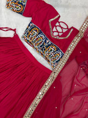 dark pink lehenga embroidery detail close up flat lay kalyanja KL189