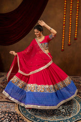 dark pink embroidered lehenga blue border flair kalyanja KL189