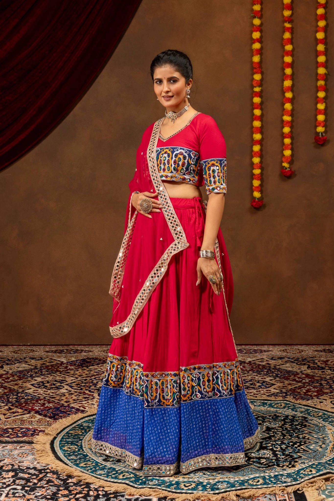 dark pink mirror work lehenga side view kalyanja KL189