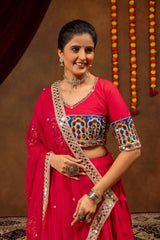 dark pink mirror work lehenga choli close up kalyanja KL189