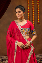 dark pink embroidered lehenga dupatta drape kalyanja KL189