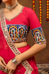 dark pink kutchi embroidery mirror work choli detail kalyanja KL189