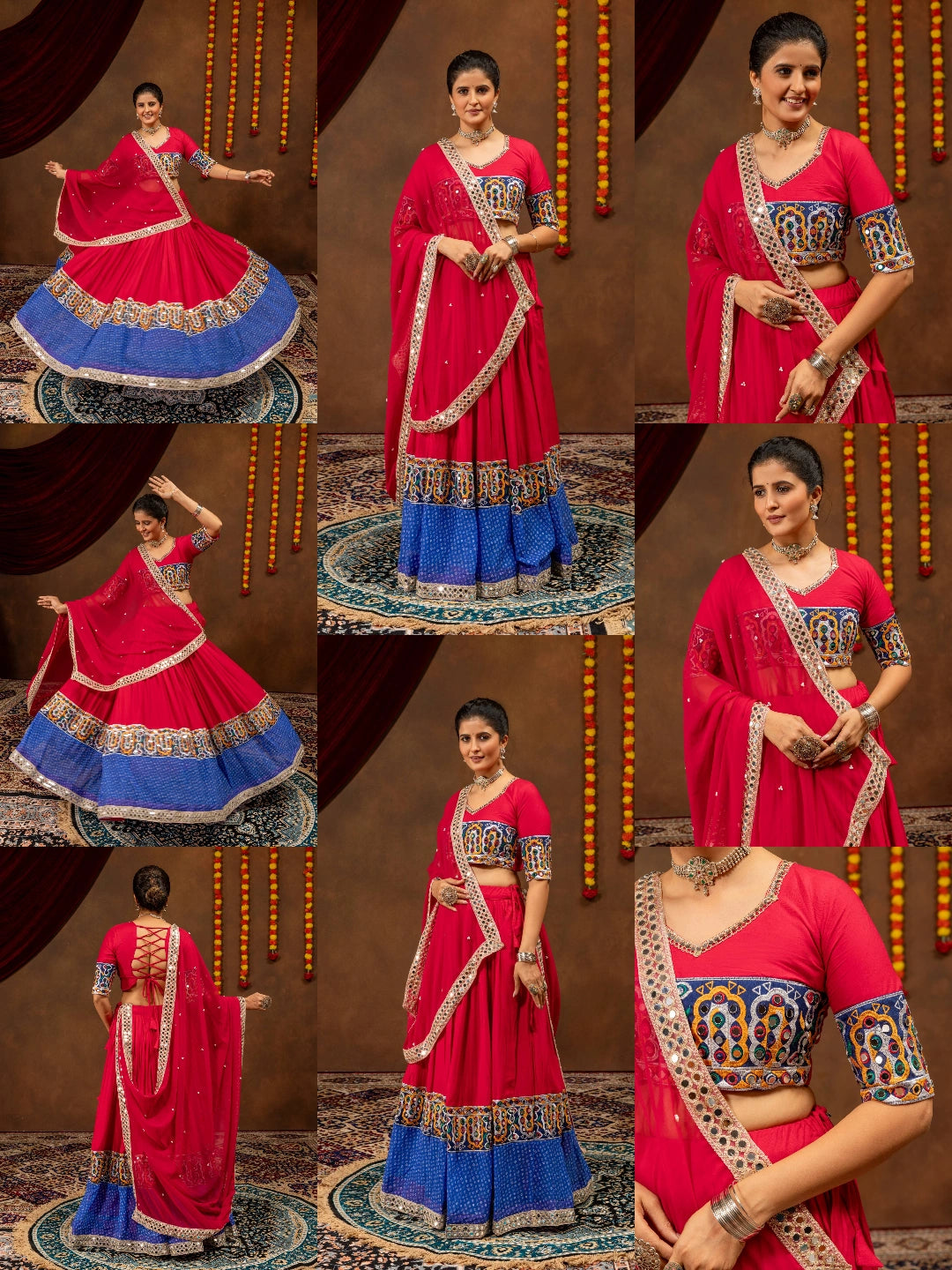 dark pink mirror work lehenga multiple views collage kalyanja KL189