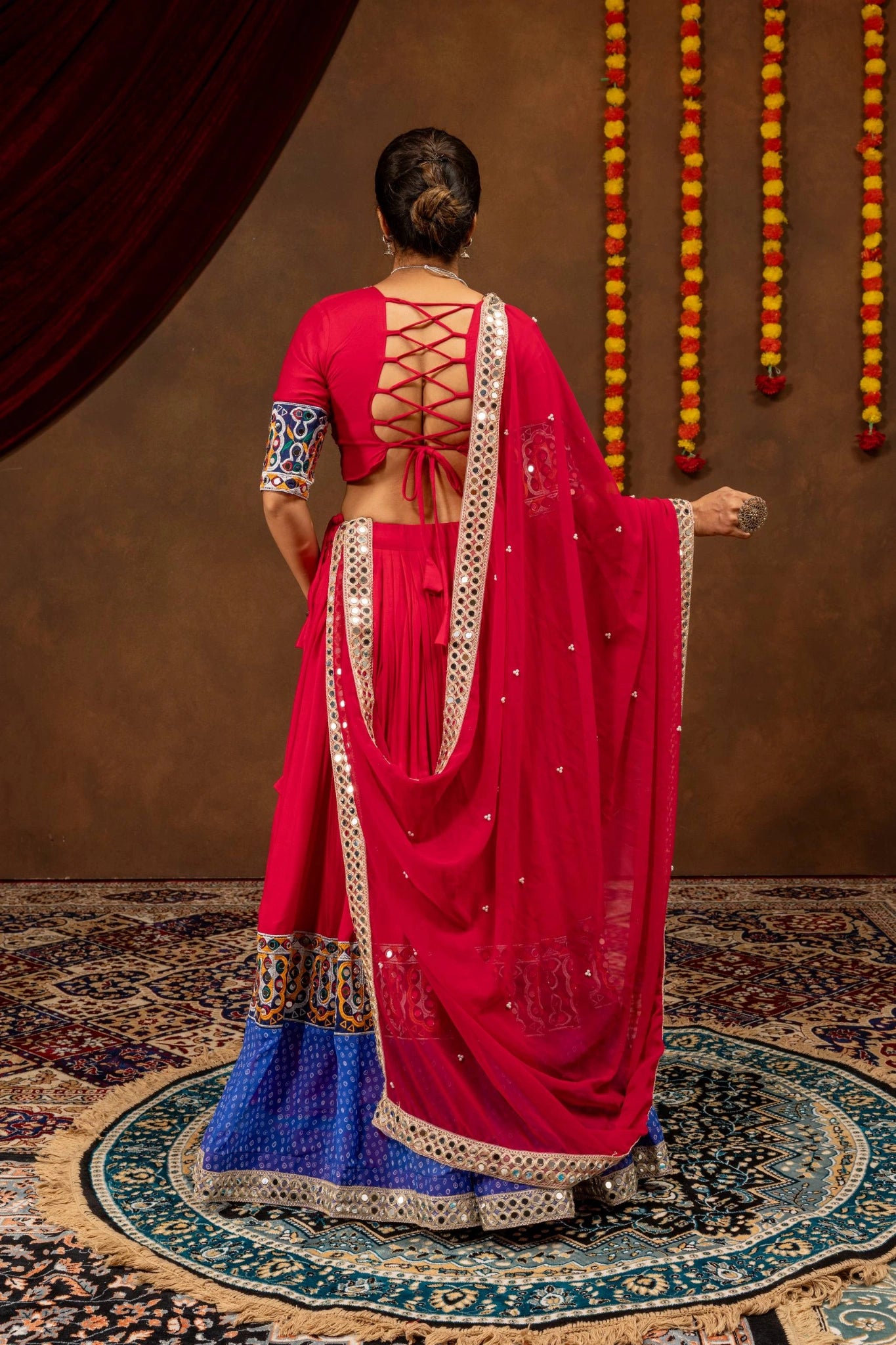 dark pink mirror work lehenga back lace up kalyanja KL189