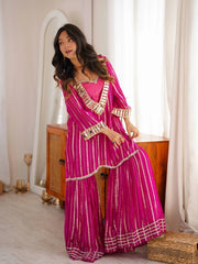Dark Pink Mirror Work Suit sharara set model front view sweetheart neckline KU266