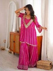 Dark Pink Silk Blend Suit model full length sharara silk blend KU266