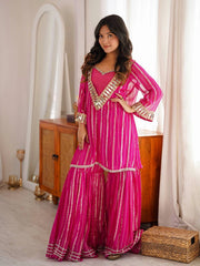 Dark Pink Mirror Work Suit model pose wedding festive occasion KU266