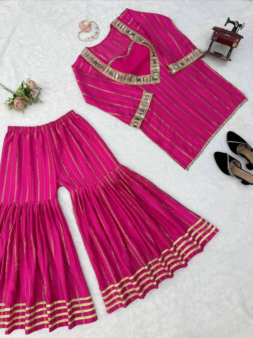 Dark Pink Mirror Work Suit sleeve cuff mirror detail close up KU266