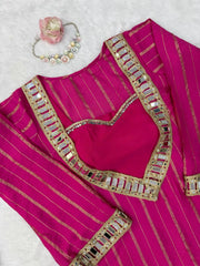 Dark Pink Silk Blend Suit zari stripe sharara detail KU266