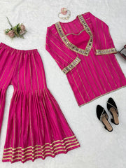 Dark Pink Mirror Work Suit model different angle festive look KU266