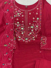 Dark Pink Multi Thread Embroidered Kurti Marina Silk Blend KK110 - Pant Detail