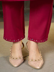 Dark Pink Multi Thread Embroidered Kurti Marina Silk Blend KK110 - Detail View
