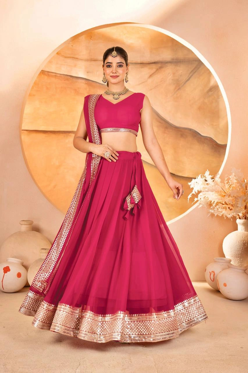 Dark Pink Sequins Embroidered Lehenga Full Front View – KL201 – Kalyanja