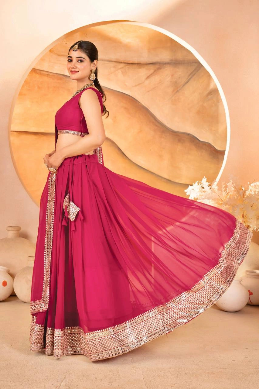 Dark Pink Lehenga Flair Side View Sequins Border – KL201 – Kalyanja