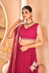 Dark Pink Faux Blooming Lehenga Choli V-Neck Close Up – KL201 – Kalyanja