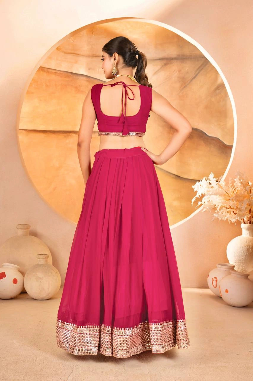 Dark Pink Sequins Lehenga Back View Dori Tie – KL201 – Kalyanja