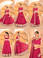 Dark Pink Sequins Embroidered Lehenga All Angles Collage – KL201 – Kalyanja