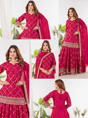 Dark Pink Sequins Embroidered Suit Pakistani palazzo collage views KU263 Kalyanja