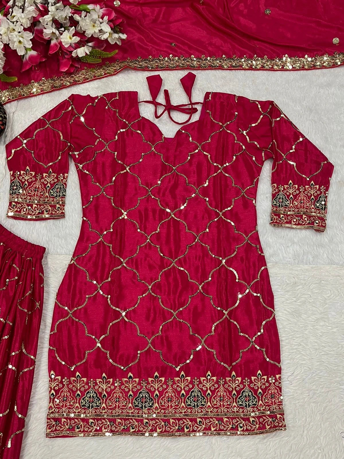Dark Pink Sequins Embroidered Suit wedding sangeet outfit KU263 Kalyanja