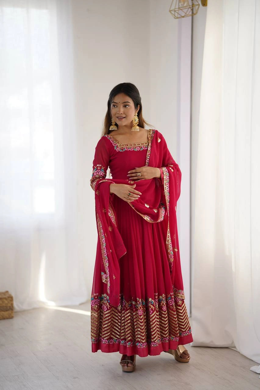 Dark Pink Anarkali Suit festive ethnic wear sangeet look KU264