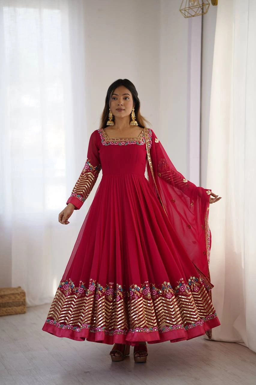 Dark Pink Faux Blooming Suit elegant anarkali silhouette KU264