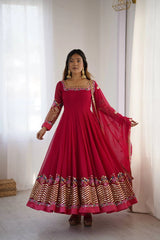 Dark Pink Faux Blooming Suit elegant anarkali silhouette KU264