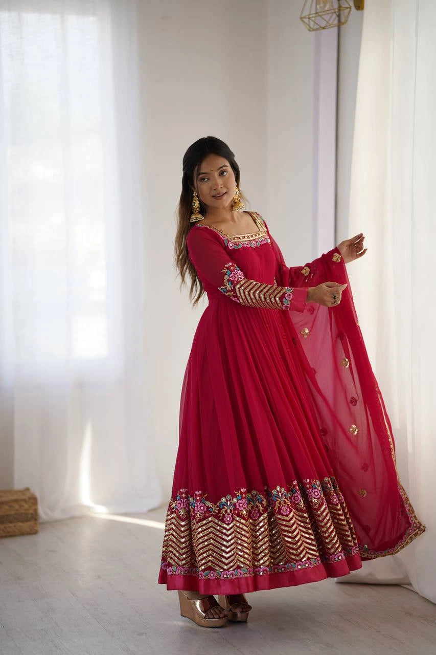 Dark Pink Suit model different angle reception party look KU264
