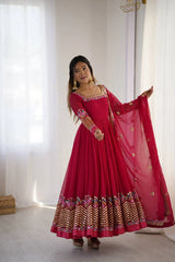 Dark Pink Anarkali Suit model with gold jhumkas festive look KU264