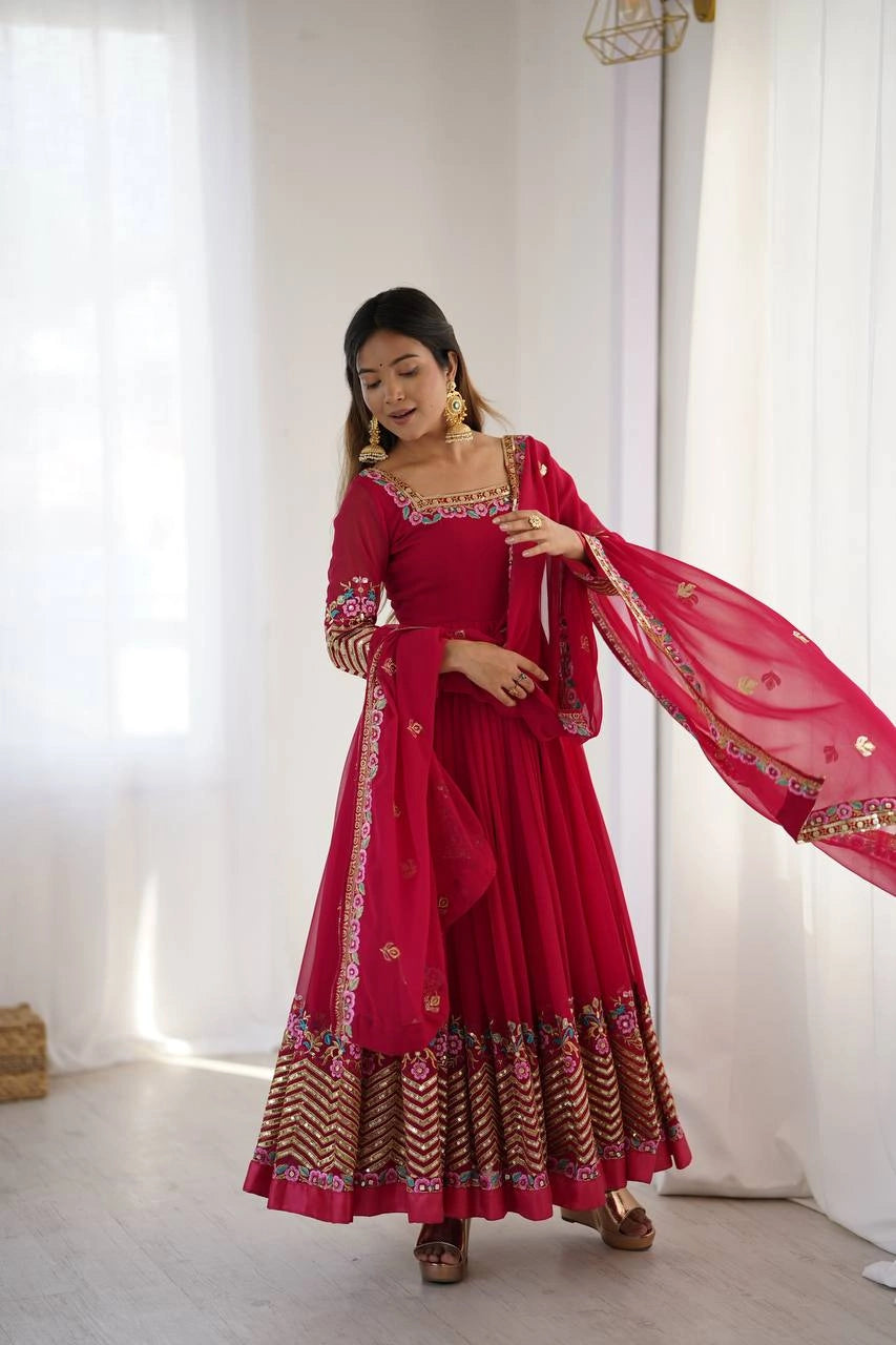 Dark Pink Suit model full length with straight pants KU264