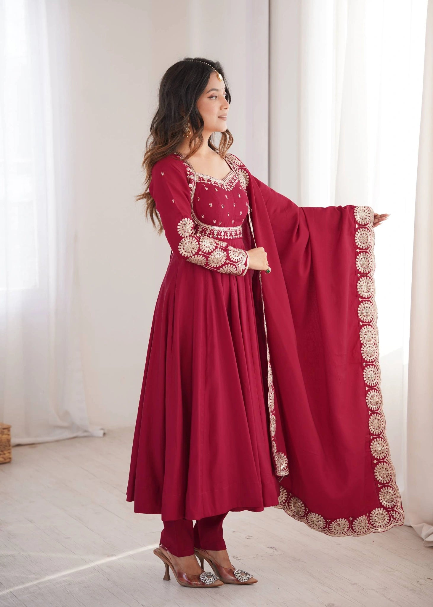 Dark Pink Anarkali Suit Hem Embroidery KU274 Kalyanja