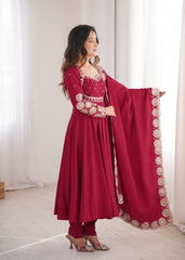 Dark Pink Anarkali Suit Hem Embroidery KU274 Kalyanja