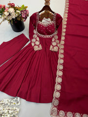 Dark Pink Anarkali Suit Roman Silk Blend KU274 Kalyanja