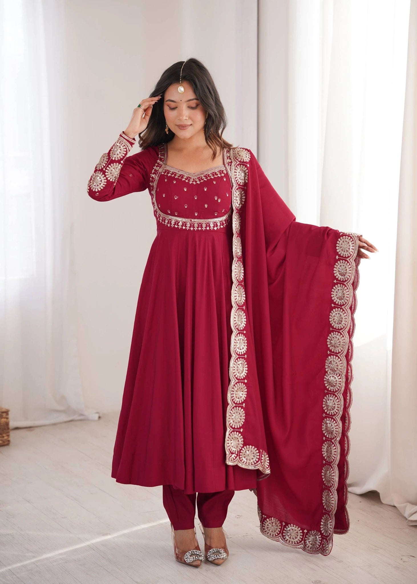 Dark Pink Sequins Suit Flare View KU274 Kalyanja