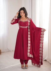 Dark Pink Sequins Suit Flare View KU274 Kalyanja