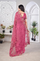 Dark Pink Thread Embroidered Saree | Butterfly Net | KS388 | Kalyanja