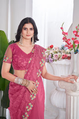 Dark Pink Thread Embroidered Saree Festive | Butterfly Net | KS388 | Kalyanja