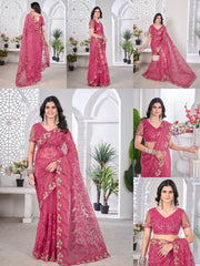 Dark Pink Thread Embroidered Saree Collage | Butterfly Net | KS388 | Kalyanja