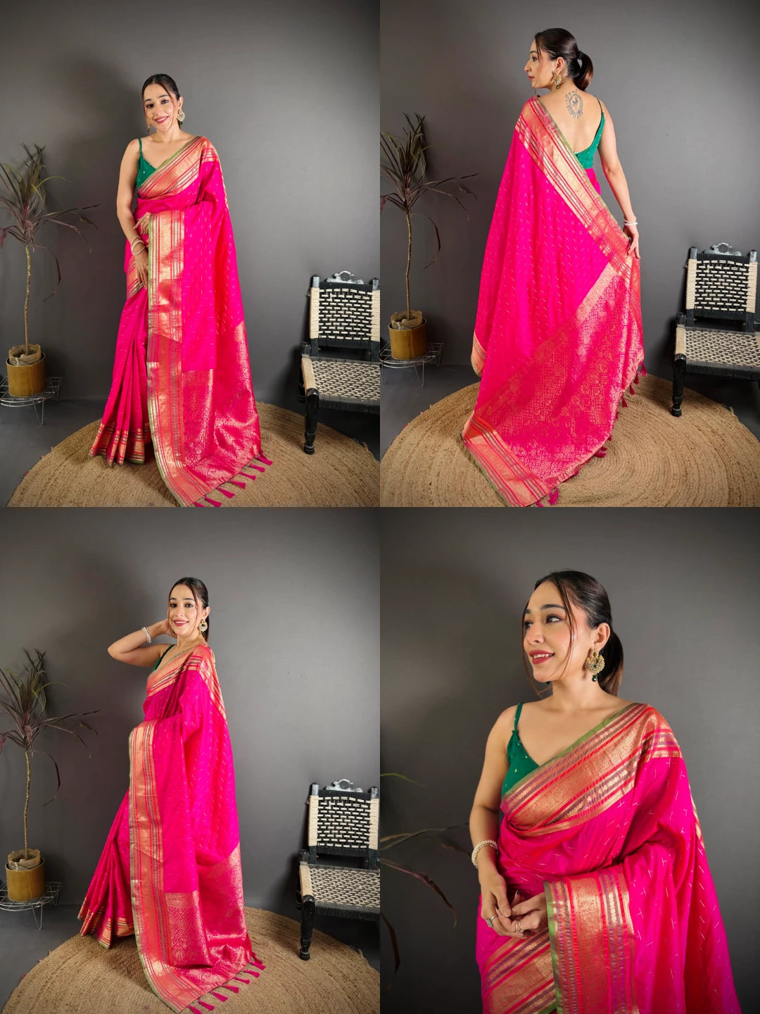 Dark Pink Zari Weaving Saree collage – KS373 Kalyanja