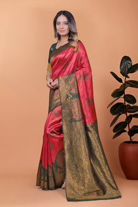Dark Pink Zari Weaving Saree – Banarasi Jacquard Blend Party Wear