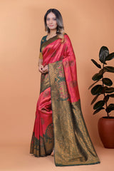 Dark Pink Zari Weaving Saree – Banarasi Jacquard Blend front view – KS396