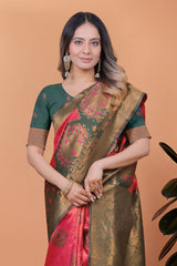 Dark Pink Zari Weaving Saree – side view – KS396