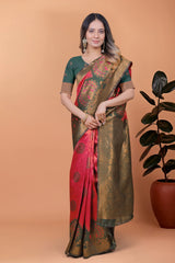 Dark Pink Zari Weaving Saree – back pallu view – KS396