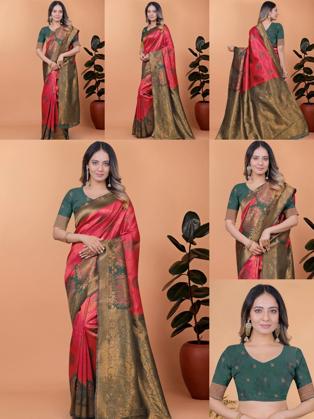 Dark Pink Zari Weaving Saree – all angles – KS396