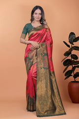 Dark Pink Zari Weaving Saree – blouse piece detail – KS396
