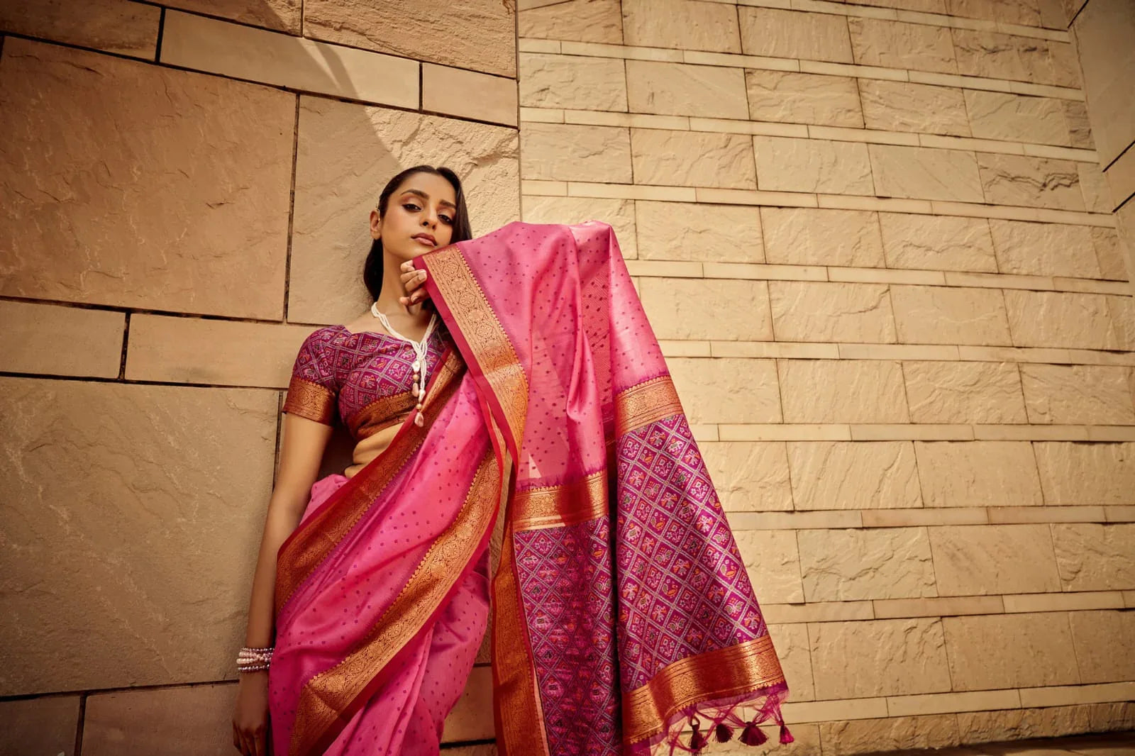 Dark Pink Zari Work Soft Khadi Silk Saree for Women