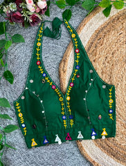 Deep Green Multi Thread with Mirror Work Blouse – Kalyanja KB44