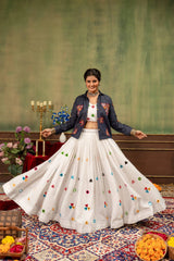 deep navy blue mirror work lehenga jacket style kalyanja KL188