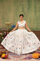deep navy blue mirror work lehenga white choli close up kalyanja KL188